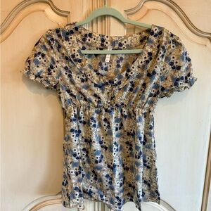 Xhilaration Blue and Cream Floral Blouse